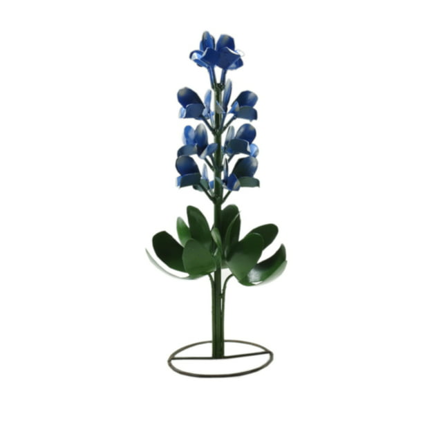 METAL ART BLUEBONNET FLOWER SCULPTURE WITH ROUND BASE 25" TALL PLANT